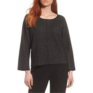 Eileen Fisher Black and‎ White Patterned Long Sleeve Blouse Size XL